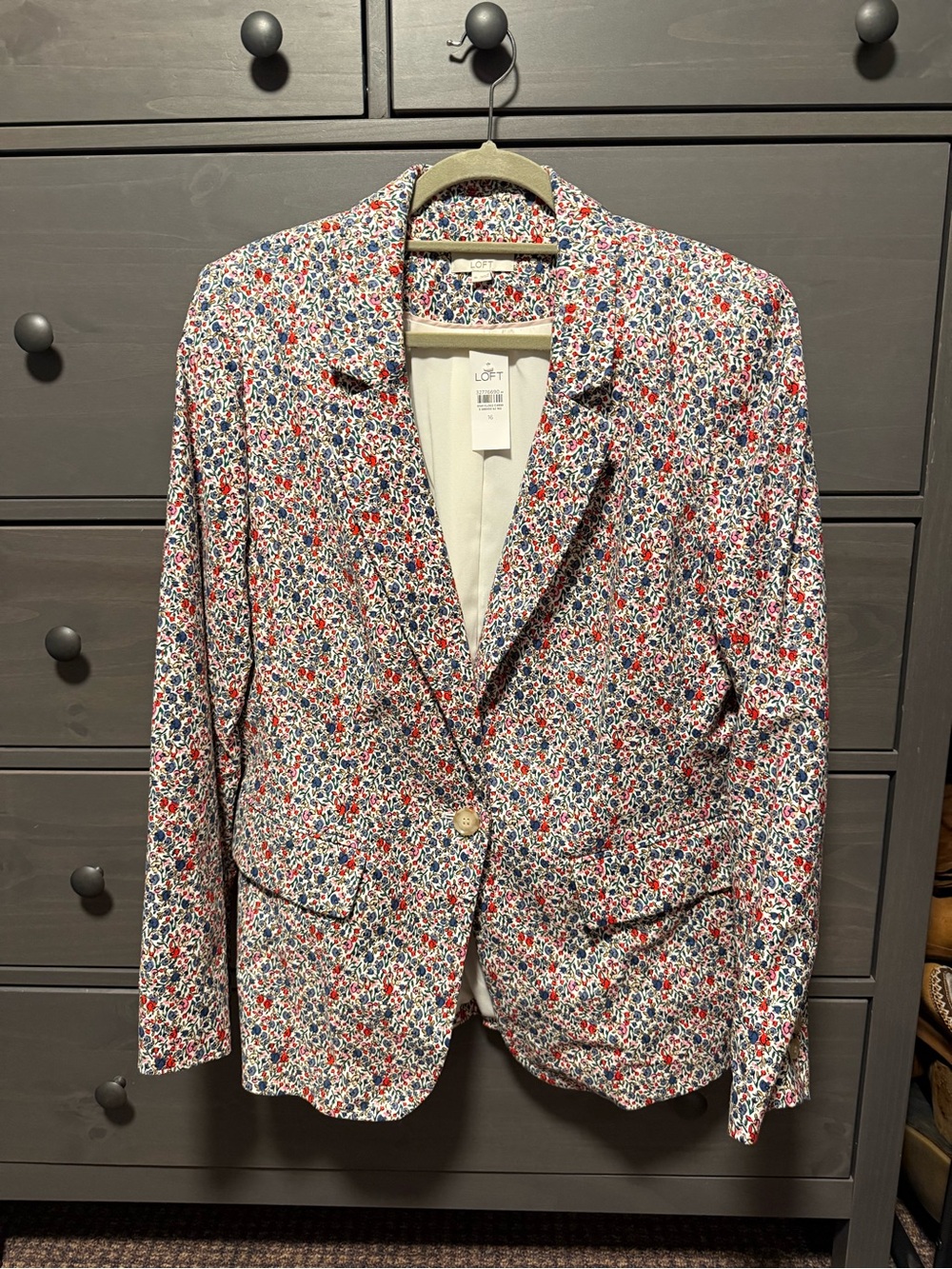 LOFT Floral Blazer in Red, Blue & White